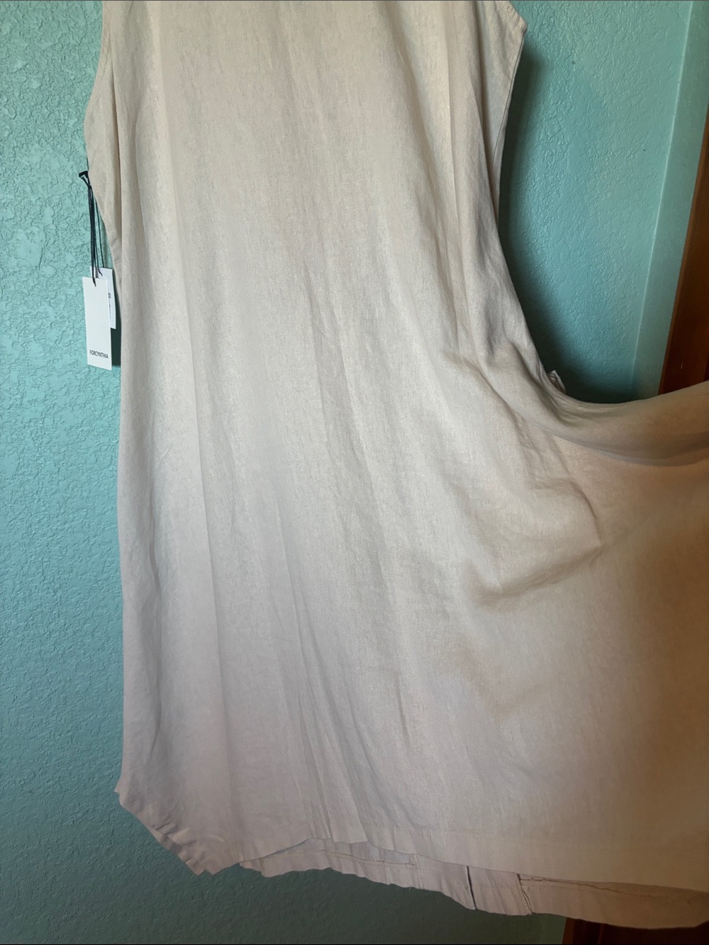 ForCynthia Sleeveless Button-Front Cream Midi Dress 55% Linen Medium NWT - Picture 4 of 8